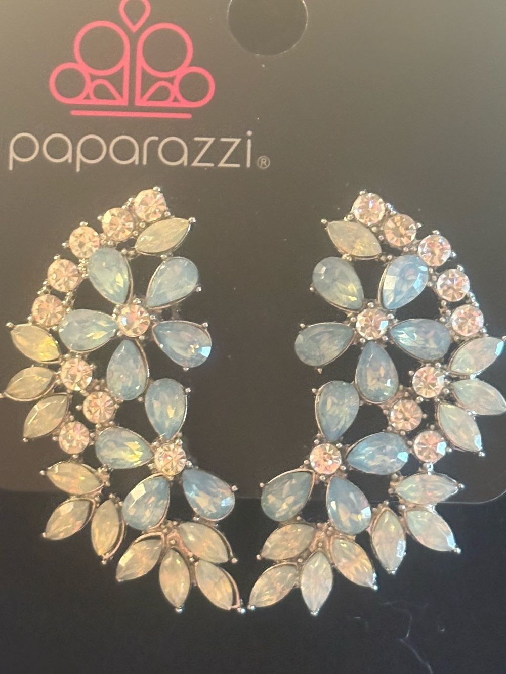 Paparazzi Blue Opalescent Floral Statement Earrings